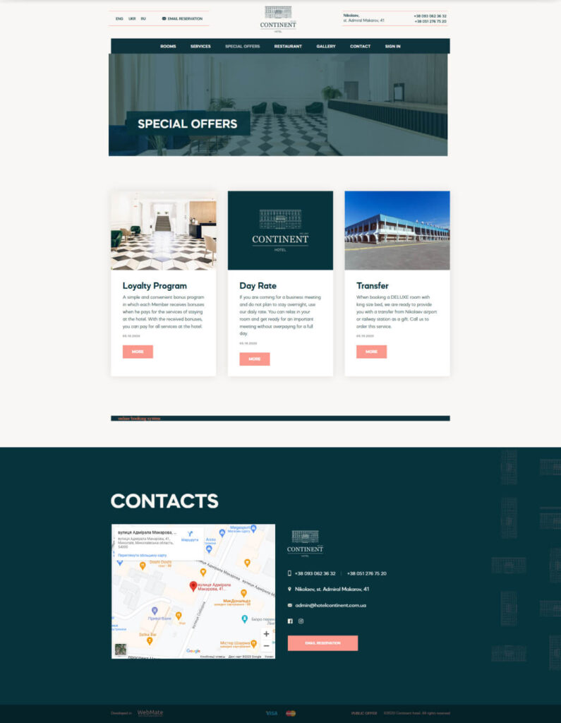 Continent Hotel booking and conferences page
