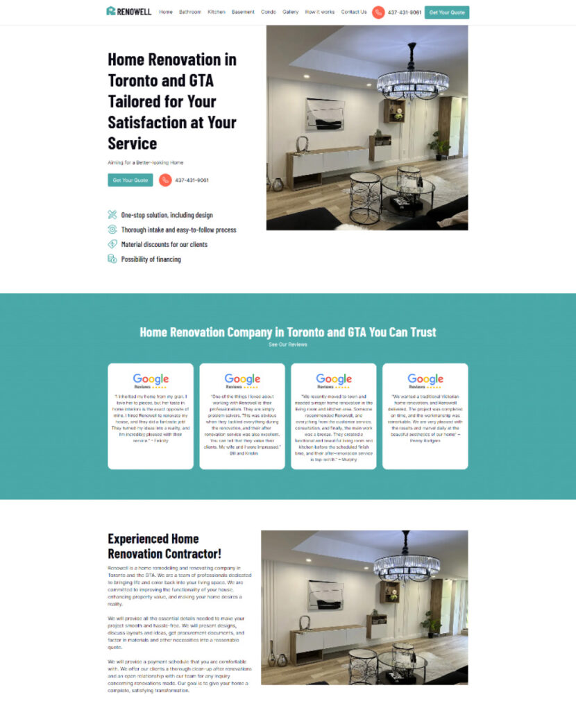 Renowell renovation services showcase page